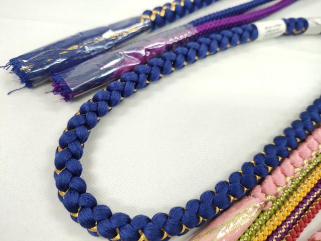 平和屋着物▼和装小物 帯締め3本セット 振袖用 飾り付き パール ピンク 今様色 瑠璃紺 金糸 逸品 未使用 CABH2139ju
