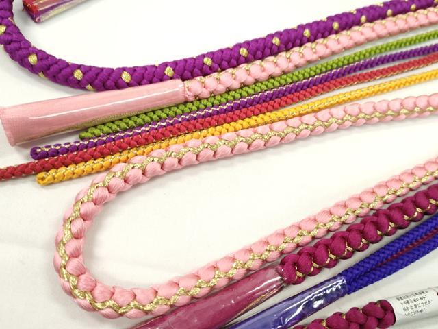 平和屋着物▼和装小物 帯締め3本セット 振袖用 飾り付き パール ピンク 紫 暗紅色 金糸 逸品 未使用 CABH2146ju