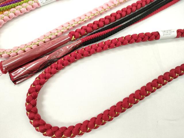 平和屋着物▼和装小物 帯締め3本セット 振袖用 飾り付き パール ピンク 赤 金糸 逸品 未使用 CABH2150ju