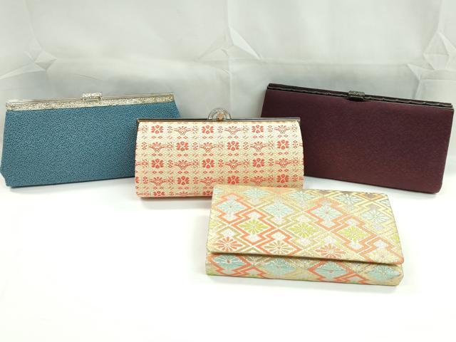 平和屋着物▼和装小物 和装バッグまとめて4点 ハンドバッグ 松皮菱花文 江戸小紋柄 暗紅色 クラッチ 金銀糸 逸品 CABH2153ju
