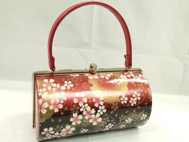 平和屋着物▼和装小物 和装バッグ ハンドバッグ 雪輪花文 振袖 エナメル 金彩 逸品 CABH2163ju