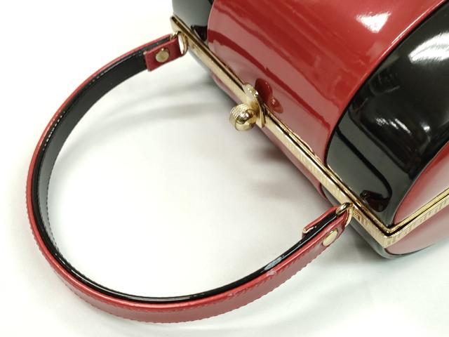 平和屋着物▼和装小物 和装バッグ ハンドバッグ 振袖 エナメル 赤×黒 逸品 CABH2166ju