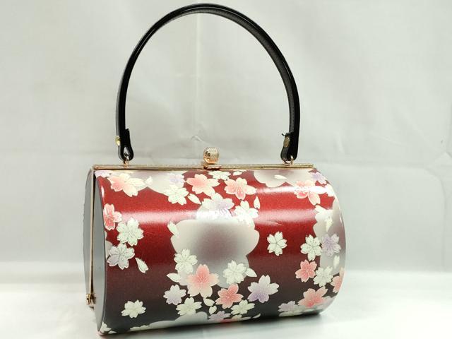 平和屋着物▼和装小物 和装バッグ ハンドバッグ 舞桜文 赤×黒 振袖 銀彩 逸品 CABH2171ju