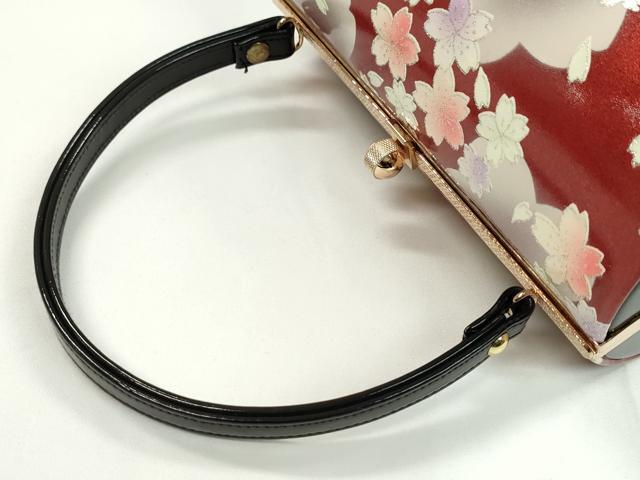 平和屋着物▼和装小物 和装バッグ ハンドバッグ 舞桜文 赤×黒 振袖 銀彩 逸品 CABH2171ju