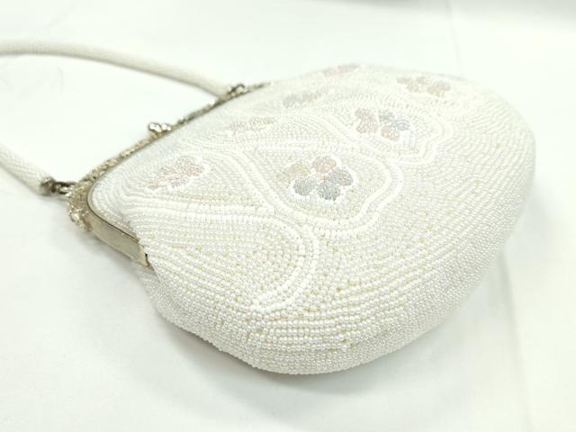 平和屋着物▼和装小物 和装バッグ ビーズバッグまとめて2点 総ビーズ 花 菱吉祥文 白 逸品 CABH2223ju