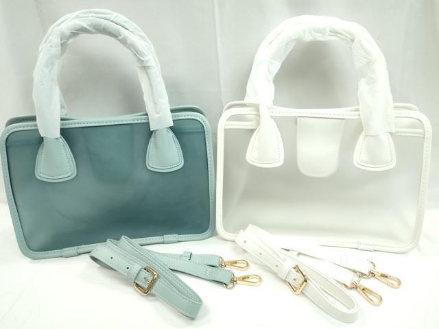平和屋着物▼和装小物 ファッション小物 2WAYクリアバッグ2個セット 白 ピジョンブルー 浴衣 レジャー 未使用 CABH2241ju