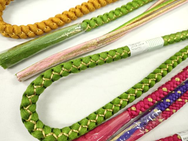 平和屋着物▼和装小物 帯締め3本セット 振袖用 飾り付き パール 花 ルビー色 狐色 草色 金糸 逸品 未使用 CABH2260ju