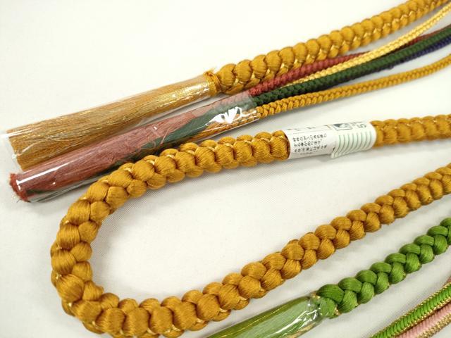 平和屋着物▼和装小物 帯締め3本セット 振袖用 飾り付き パール 花 ルビー色 狐色 草色 金糸 逸品 未使用 CABH2260ju