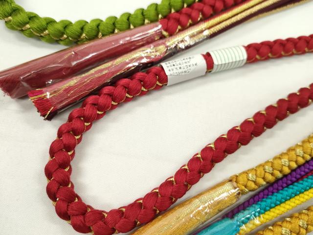 平和屋着物▼和装小物 帯締め3本セット 振袖用 飾り付き パール 花 赤 黄金色 草色 金糸 逸品 未使用 CABH2261ju