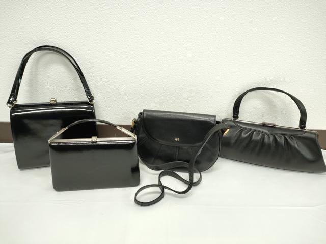 平和屋着物▼和装小物 ファッション小物 バッグまとめて4点 ハンドバッグ ハナエモリ ブラック フォーマル 本皮 逸品 CABH2273ju