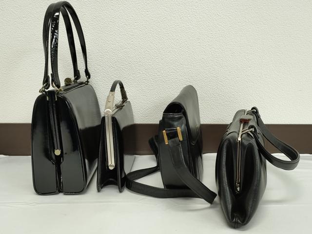 平和屋着物▼和装小物 ファッション小物 バッグまとめて4点 ハンドバッグ ハナエモリ ブラック フォーマル 本皮 逸品 CABH2273ju
