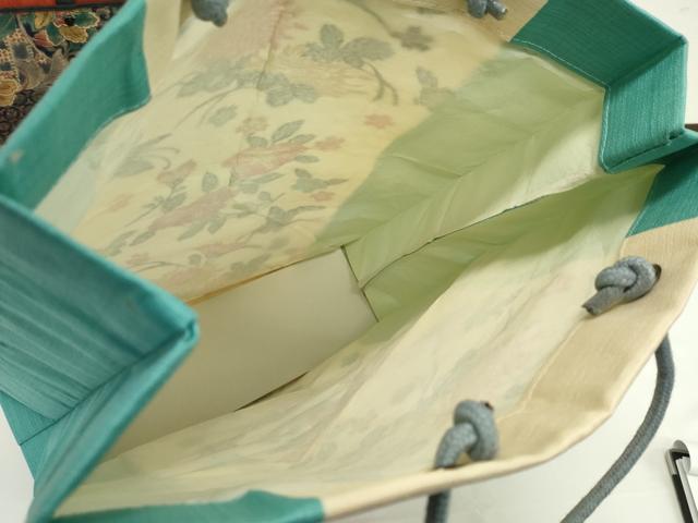 平和屋着物▼和装小物 和装バッグ 手提げバッグまとめて2点 型染め 草花蝶文 更紗花文 サブバッグ 逸品 CABH2274ju
