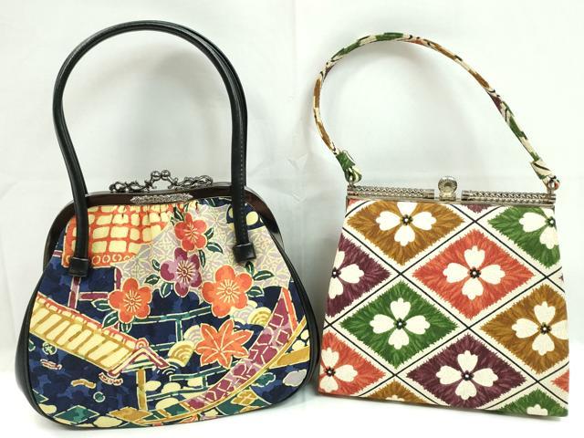 平和屋着物▼和装小物 和装バッグまとめて2点 ハンドバッグ 型染め 吉祥花文 菱花文 未使用あり 逸品 CABH2294ju