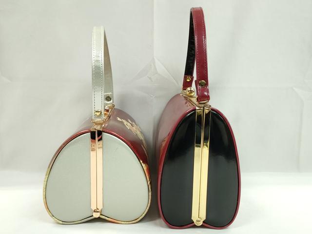 平和屋着物▼和装小物 和装バッグまとめて2点 ハンドバッグ 枝花文 濃紅×黒 エナメル 振袖 金彩 逸品 CABH2303ju
