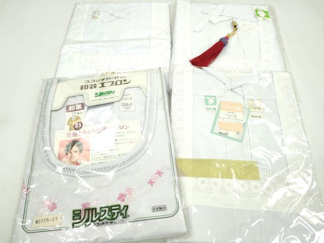 平和屋着物▼和装小物 割烹着まとめて4点 刺繍 レース 白 85cm 90cm 逸品 未使用 CABH2310ju