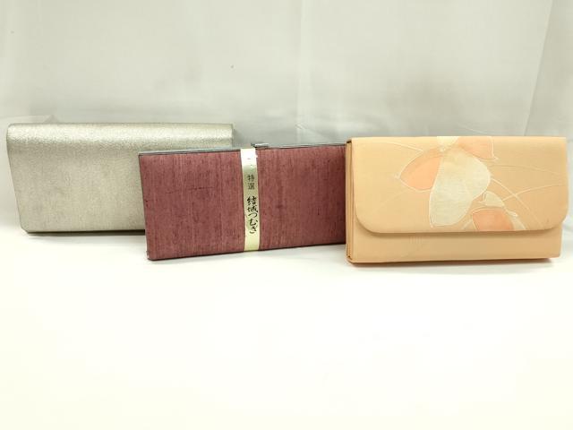 平和屋着物▼和装小物 和装バッグまとめて3点 ハンドバッグ 結城紬 花文 礼装 銀糸 逸品 CABH2367ju