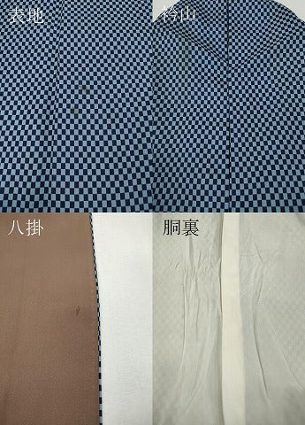 平和屋着物●上質なお召 格子柄 正絹 逸品 CABH2406ut