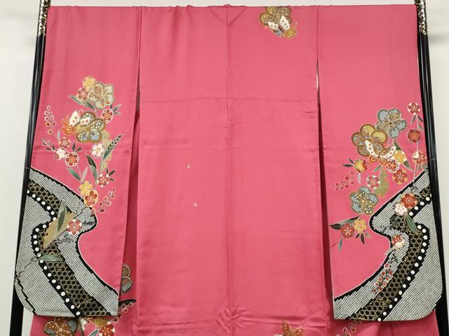 平和屋着物●豪華振袖 駒刺繍 舞蝶文 金彩 正絹 逸品 CABH2422ut