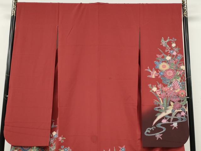 平和屋着物●豪華振袖 型染め 籬流水花鳥文 暈し染め 正絹 逸品 CABH2424ut