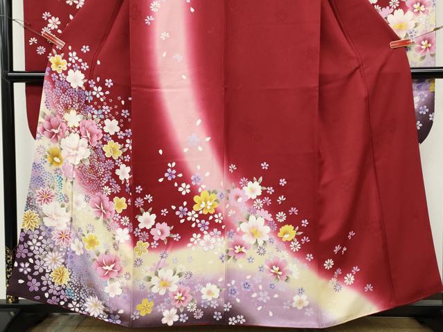 平和屋着物●豪華振袖 刺繍 舞花文 暈し染め 金彩 京都きもの友禅 正絹 逸品 CABH2426ut