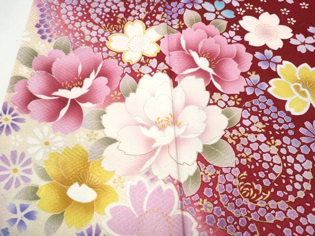 平和屋着物●豪華振袖 刺繍 舞花文 暈し染め 金彩 京都きもの友禅 正絹 逸品 CABH2426ut