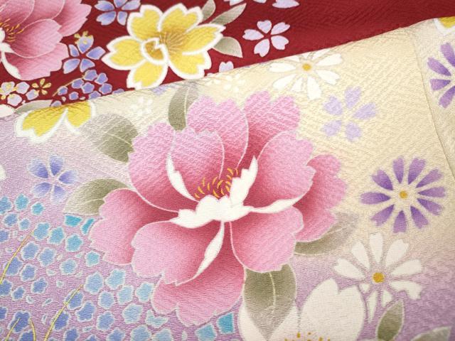 平和屋着物●豪華振袖 刺繍 舞花文 暈し染め 金彩 京都きもの友禅 正絹 逸品 CABH2426ut