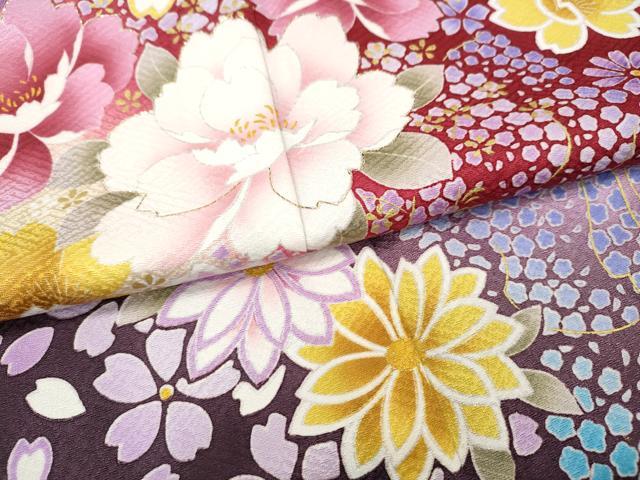 平和屋着物●豪華振袖 刺繍 舞花文 暈し染め 金彩 京都きもの友禅 正絹 逸品 CABH2426ut