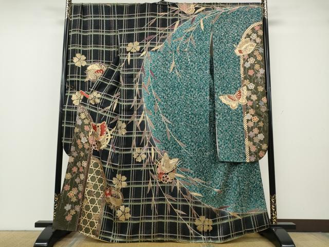平和屋着物●豪華振袖 駒刺繍 花蝶丸文 金彩 正絹 逸品 CABH2428ut