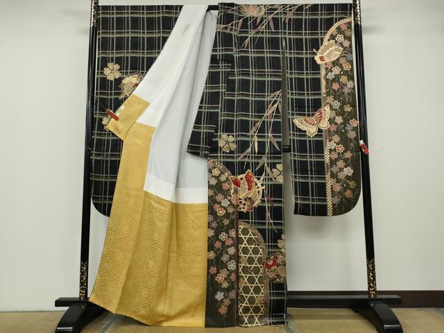 平和屋着物●豪華振袖 駒刺繍 花蝶丸文 金彩 正絹 逸品 CABH2428ut