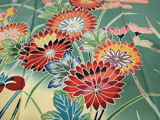 平和屋着物●豪華振袖 型染め 流水草花文 暈し染め 正絹 逸品 CABH2429ut