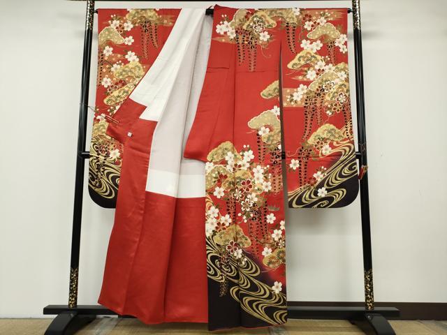 平和屋着物●豪華振袖 流水松藤花文 暈し染め 金彩 鈴乃屋扱い 正絹 逸品 CABH2430ut