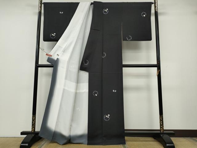 平和屋着物●上質な小紋 絞り 雪輪舞桜文 黒地 金彩 まるやま扱い 正絹 逸品 CABH2431ut