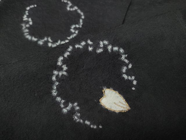 平和屋着物●上質な小紋 絞り 雪輪舞桜文 黒地 金彩 まるやま扱い 正絹 逸品 CABH2431ut