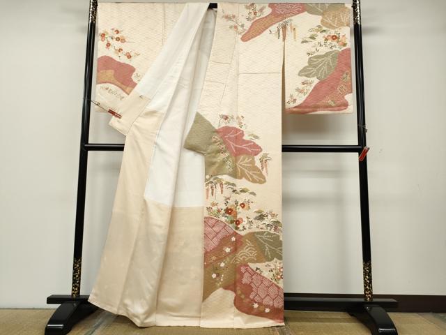 平和屋着物●訪問着 駒刺繍 絞り 道長草花文 金彩 正絹 逸品 CABH2435ut