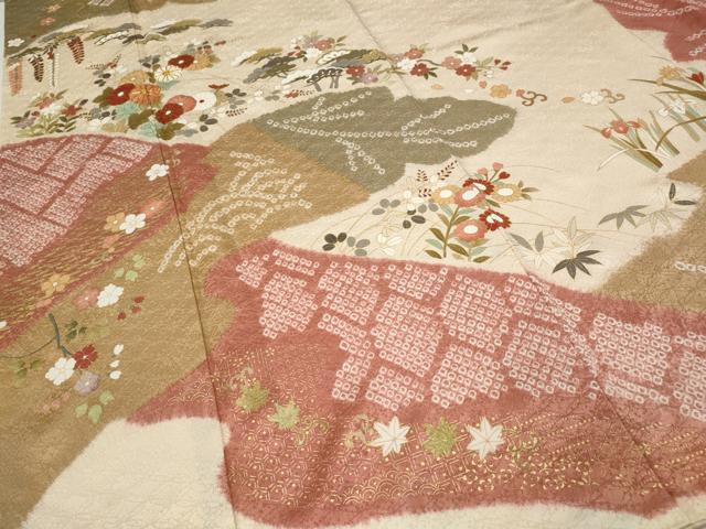 平和屋着物●訪問着 駒刺繍 絞り 道長草花文 金彩 正絹 逸品 CABH2435ut