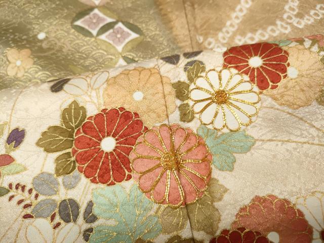 平和屋着物●訪問着 駒刺繍 絞り 道長草花文 金彩 正絹 逸品 CABH2435ut