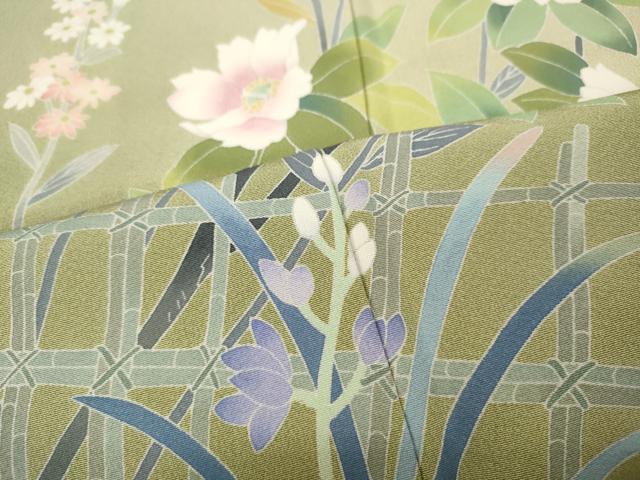 平和屋着物●訪問着 友禅 作家物 竹垣草花文 暈し染め さが美扱い 正絹 逸品 CABH2437ut