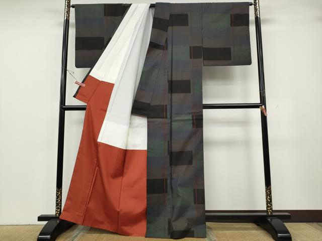 平和屋着物●本場大島紬 9マルキ 格子柄 正絹 逸品 CABH2451ut