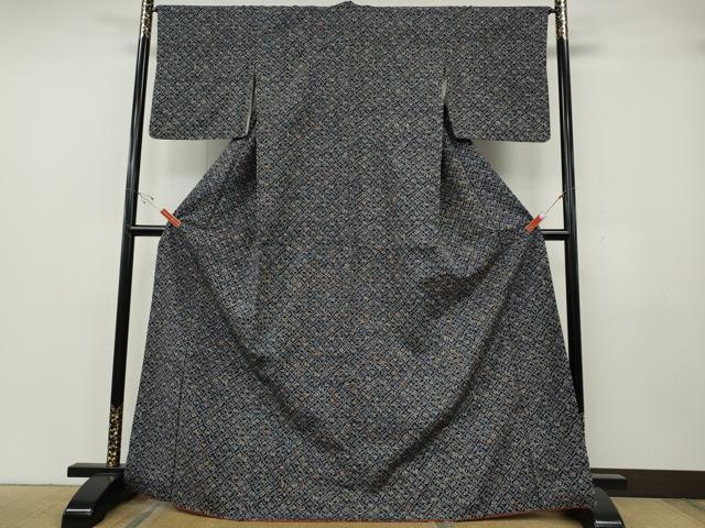 平和屋着物●上質な小紋 紬地 型染め 吉祥花文 正絹 逸品 CABH2456ut