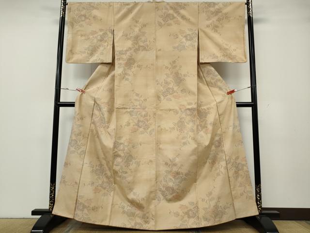 平和屋着物●結城紬 100亀甲 枝花文 正絹 逸品 CABH2460ut
