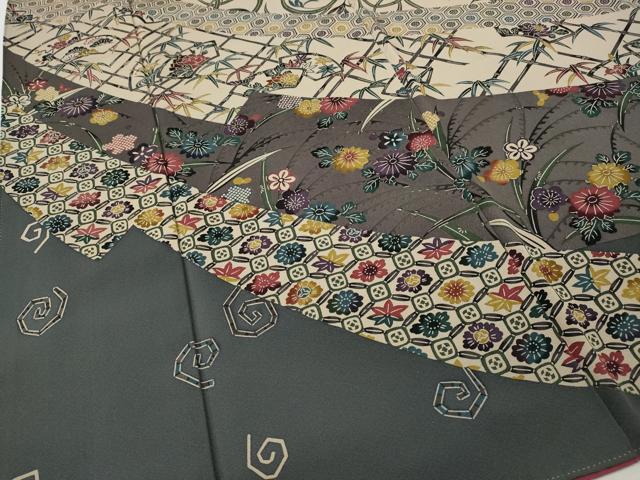 平和屋着物●訪問着 型染め 地紙草花文 正絹 逸品 CABH2464ut