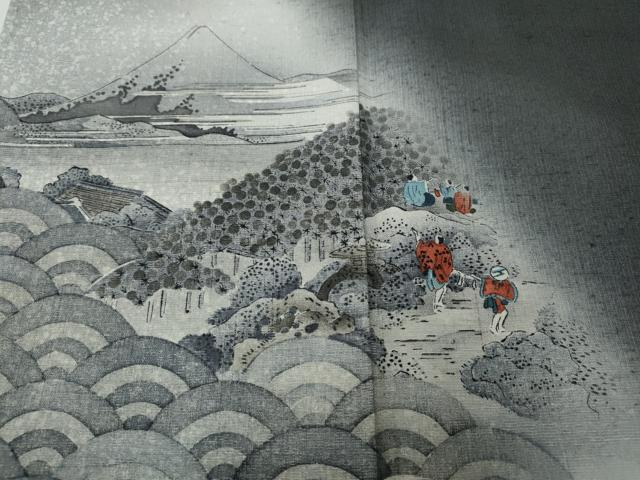 平和屋着物●訪問着 作家物 紬地 手描き 遠山鳥居人物文 正絹 逸品 CABH2469ut