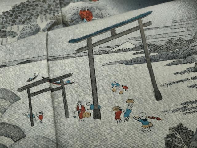 平和屋着物●訪問着 作家物 紬地 手描き 遠山鳥居人物文 正絹 逸品 CABH2469ut