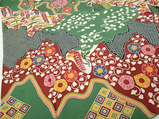 平和屋着物●和染紅型 栗山紅型 栗山吉三郎 訪問着 雲取り吉祥草花文 鬼しぼ縮緬 正絹 逸品 CABH2482ut