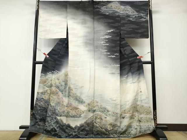 平和屋着物●吉乃一廉 幻の辻が花 訪問着 辻が花 絞り 遠山文 暈し染め 銀通し地 正絹 逸品 CABH2488ut
