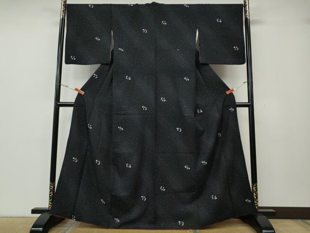 平和屋着物●小紋 兎斜線文 黒地 洗える着物 CABH2491ut