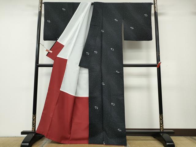 平和屋着物●小紋 兎斜線文 黒地 洗える着物 CABH2491ut