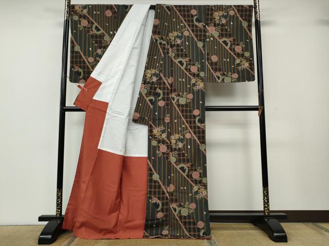 平和屋着物●小紋 花唐草丸文 金彩 洗える着物 CABH2492ut