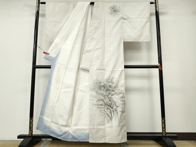 平和屋着物●訪問着 本場染大島紬 白大島 7マルキ 手描き 刺繍 滝 笹竹文 正絹 逸品 CABH2497ut