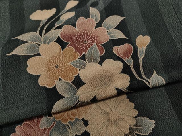 平和屋着物●小紋 舞花文 シルエット 工芸染織小いけ扱い 洗える着物 CABH2510ut